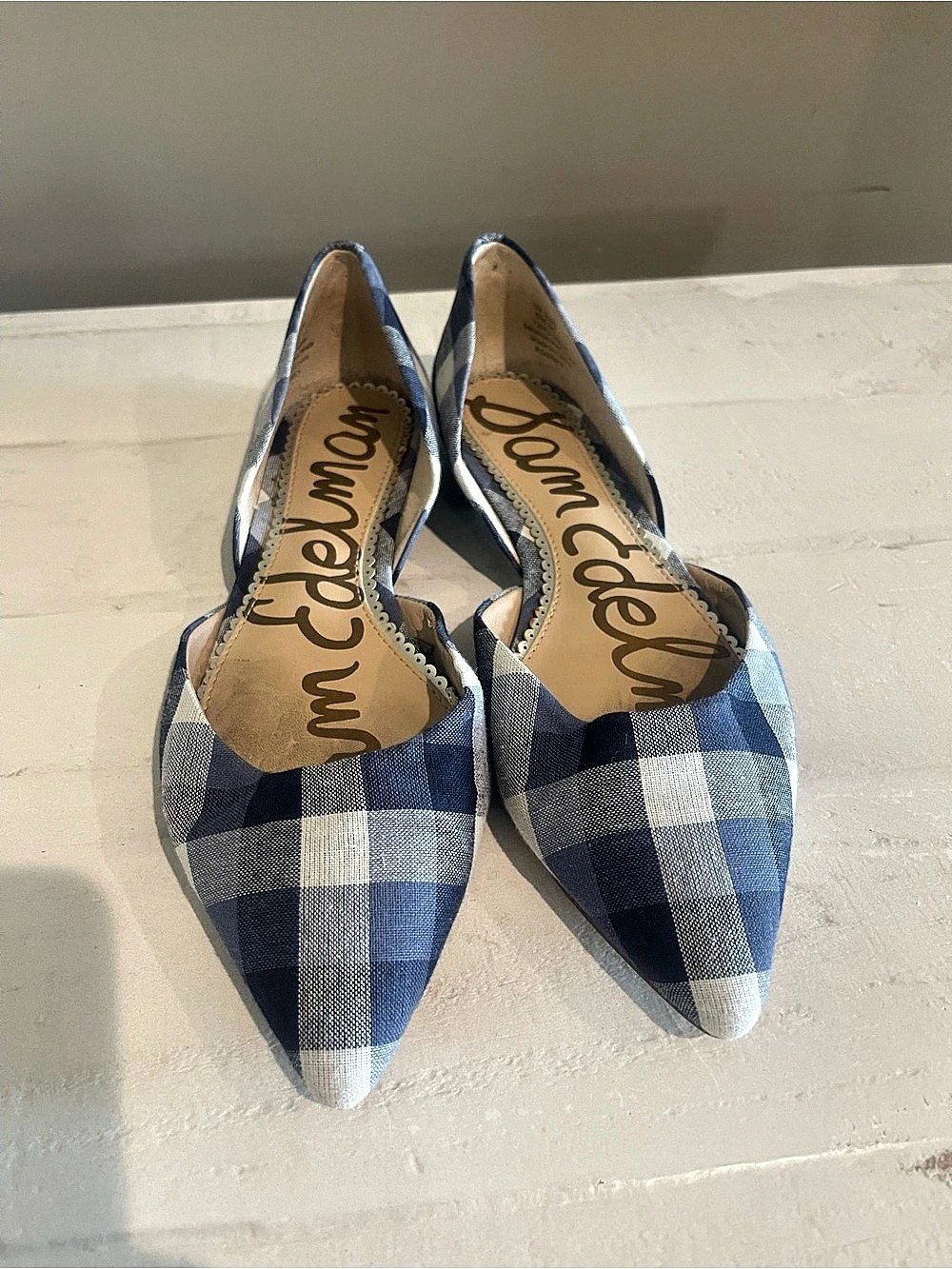 Sam Edelman Rodney D'Orsay Flat Gingham Flats in Blue & White